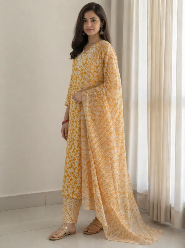 Yellow_Rayon_Straight_Floral_Print_Kurta_Set_For_Women