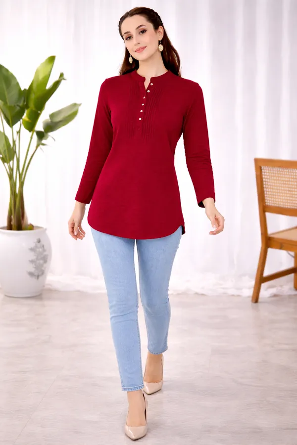 Maroon_Cotton_Straight_Fit_Solid_Tunic_For_Women