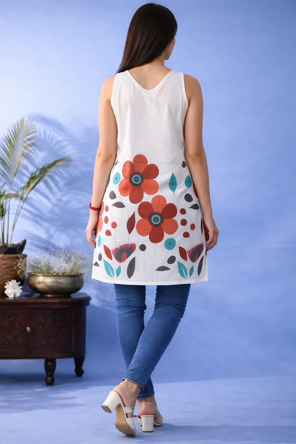 White_Cotton_Sleeveless_Floral_Print_Tunic_For_Women