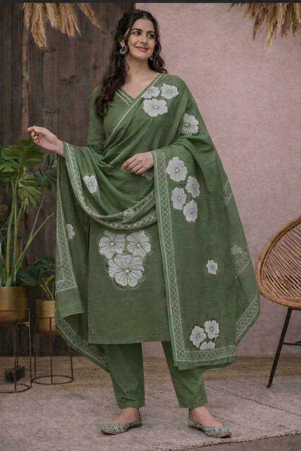 Olive_Green_Rayon_Straight_Floral_Kurta_Set_For_Women