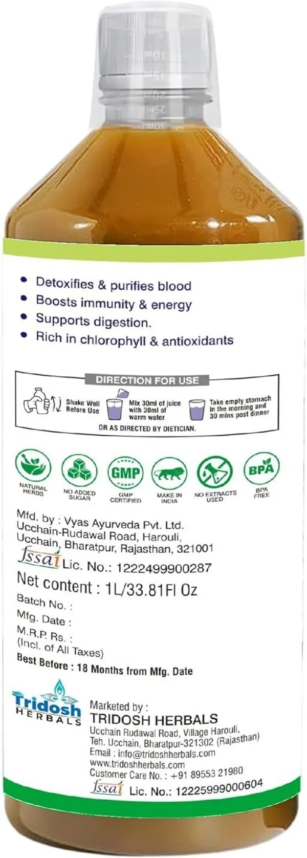 TRIDOSH_HERBALS_Wheatgrass_Juice|Rich_In_Iron_&_Vitamins|Help_Detox_&Digestion|Immunity_&_Energy_(1_L)
