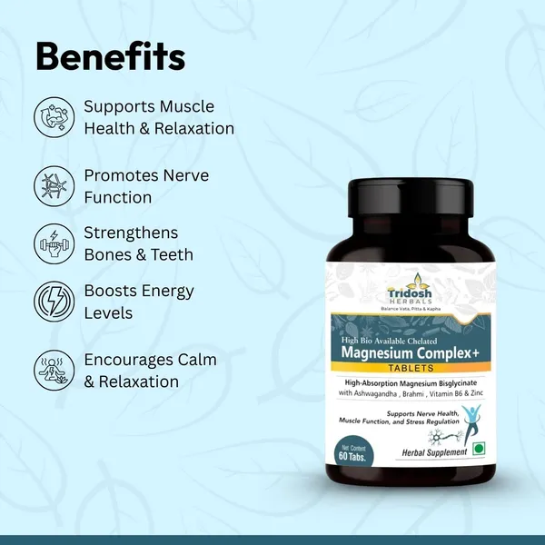 TRIDOSH_HERBALS_Magnesium_Plus_Tablets|Supports_Nerve_Health,_Muscle_Function_&_Stress_Balance_(60_Tablets)