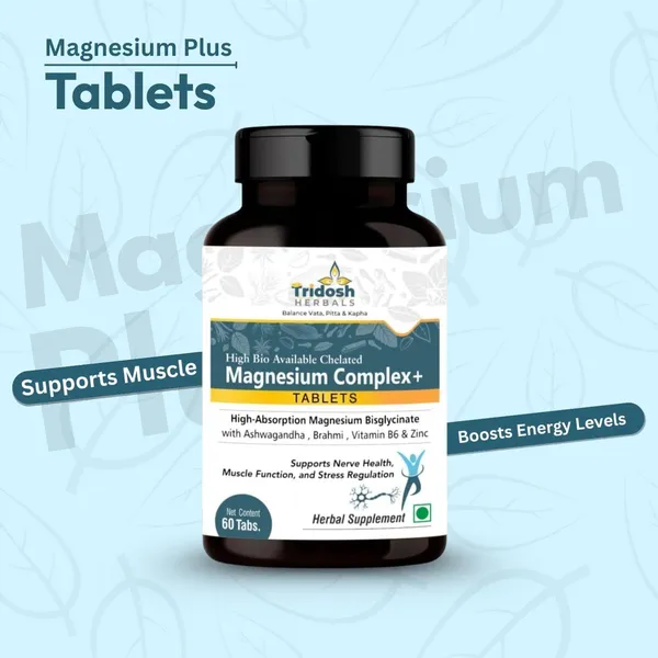 TRIDOSH_HERBALS_Magnesium_Plus_Tablets|Supports_Nerve_Health,_Muscle_Function_&_Stress_Balance_(60_Tablets)