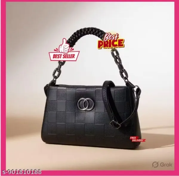 Black_Textured_Handbag_With_Braided_Handle_And_Chain_Strap