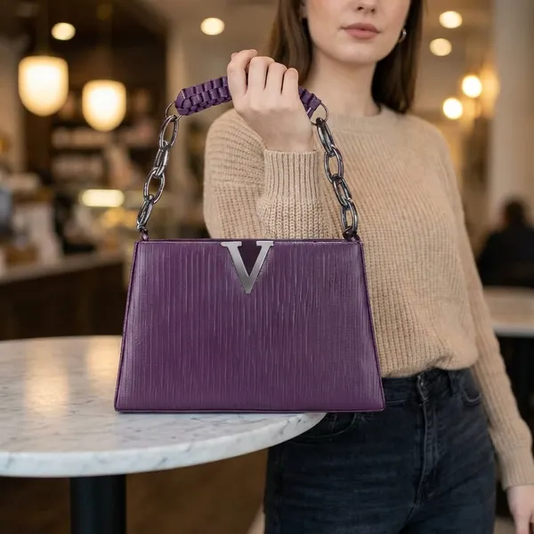 Premium_Purple_Quilted_Shoulder_Bag_With_Chain_Handle_And_V_Logo