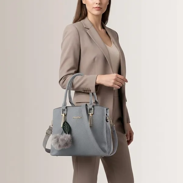 Grey_Faux_Leather_Handbag_With_Pom_Pom_Charm