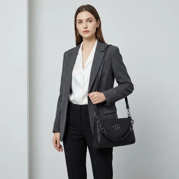 Black_Textured_Handbag_With_Braided_Handle_And_Chain_Strap