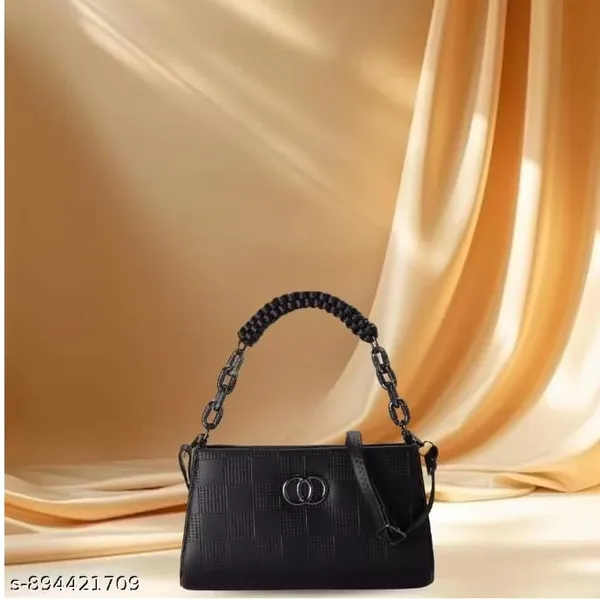Black_Textured_Handbag_With_Braided_Handle_And_Chain_Strap