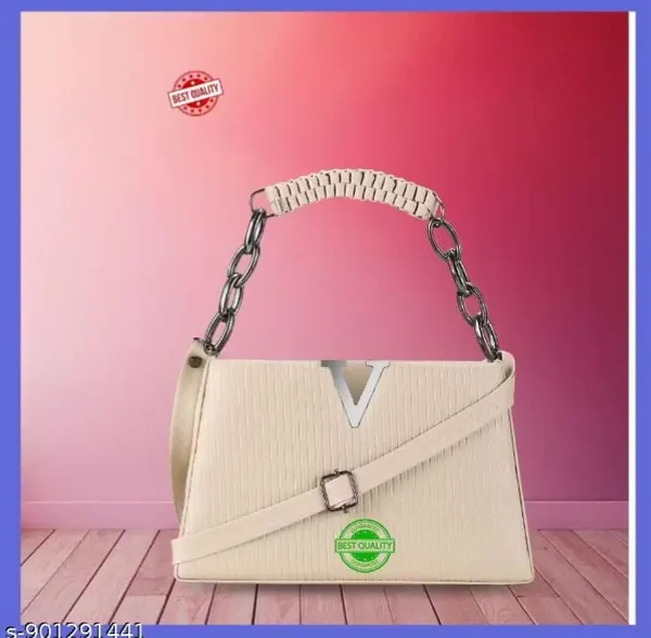 Cream_Pleated_V_Logo_Structured_Handbag_With_Chain_Handle