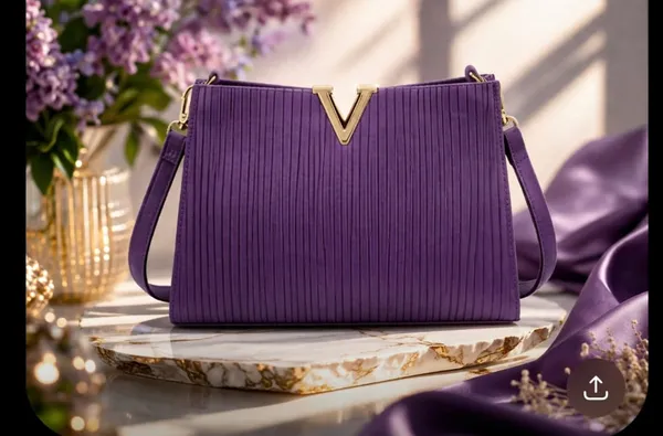 Premium_Purple_Pleated_Crossbody_Handbag_With_Gold_V_Accent