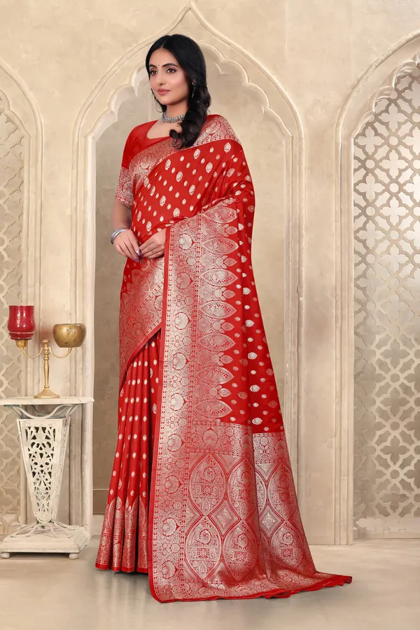 Red_Banarasi_Silk_Saree_With_Golden_Zari_Work
