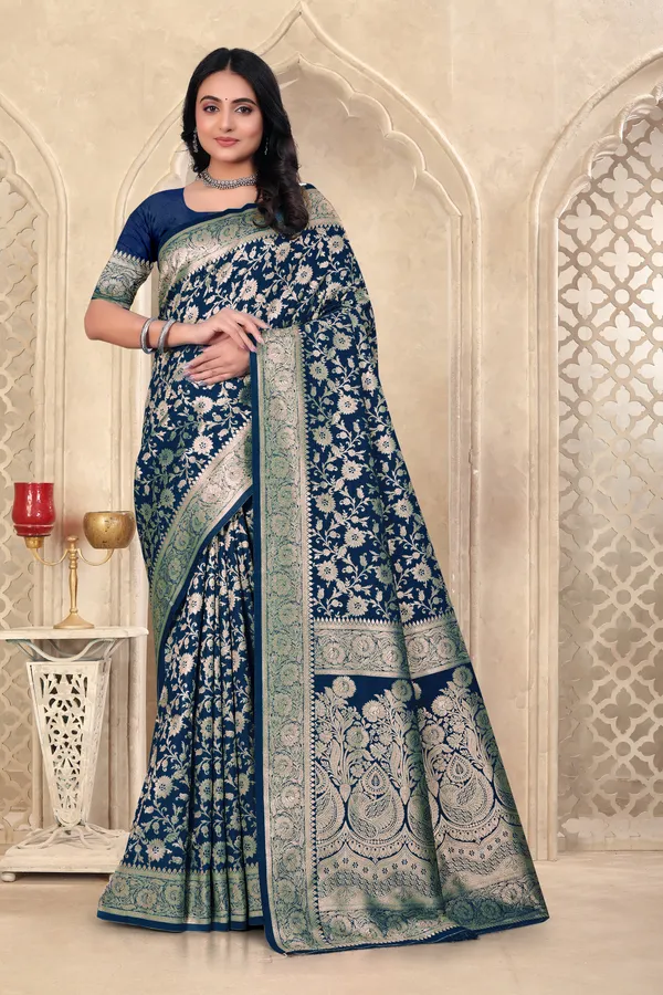 Navy_Blue_Banarasi_Silk_Saree_With_Gold_Zari_Work