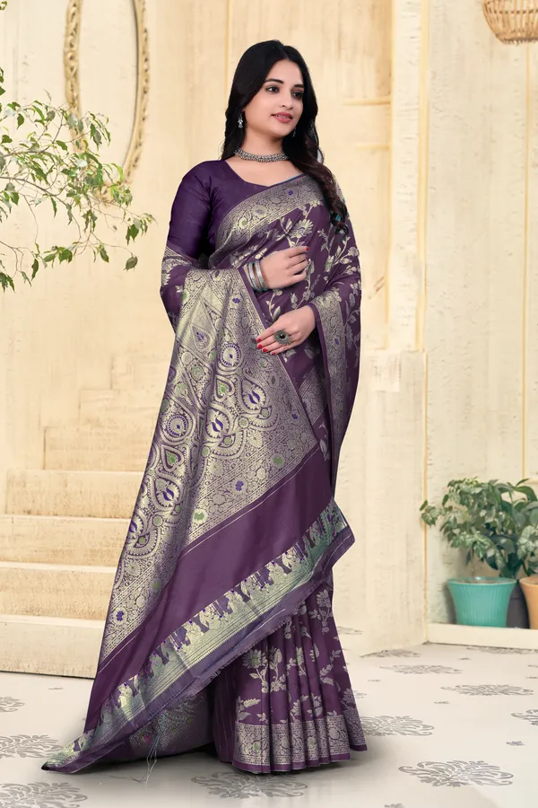 Purple_Banarasi_Silk_Saree_With_Golden_Zari_Work