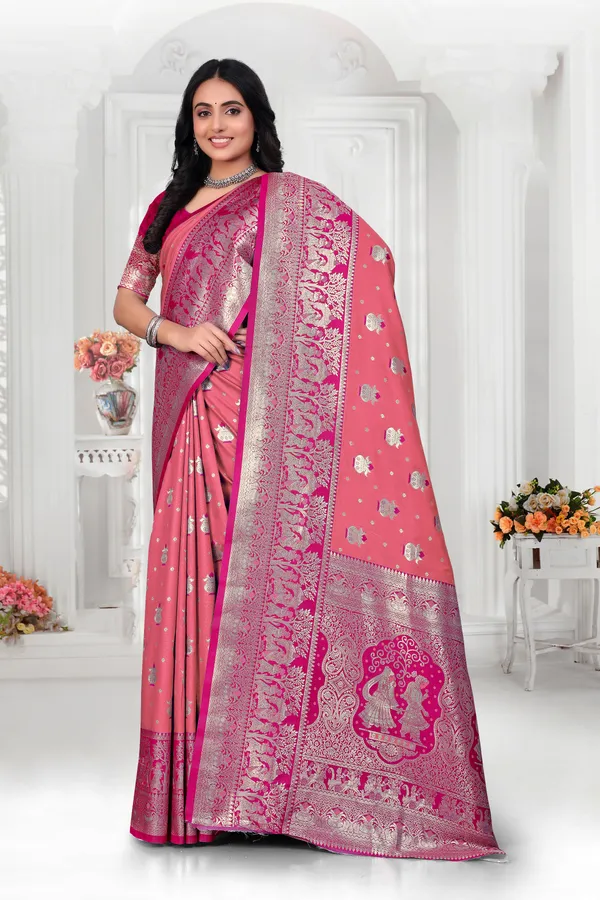 Pink_Banarasi_Silk_Saree_With_Silver_Zari_Work