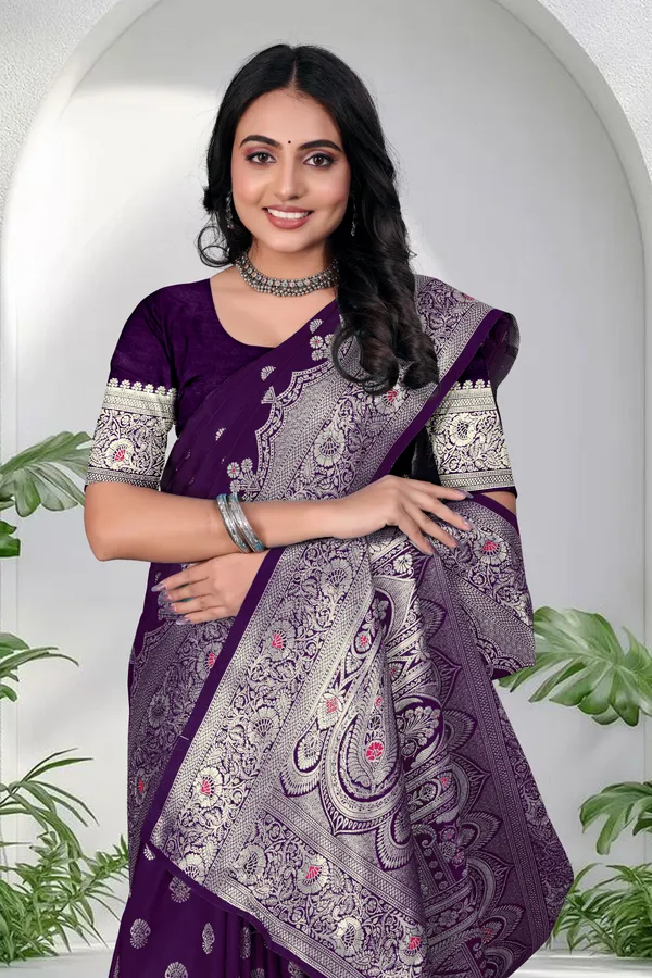 Purple_Banarasi_Silk_Saree_With_Silver_Zari_Work