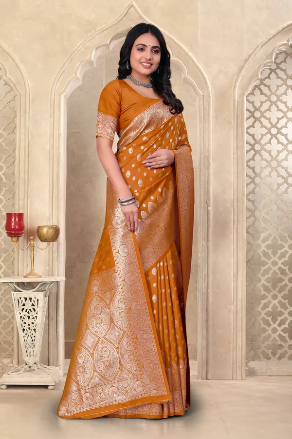 Mustard_Yellow_Banarasi_Silk_Saree_With_Zari_Weaving_And_Golden_Border