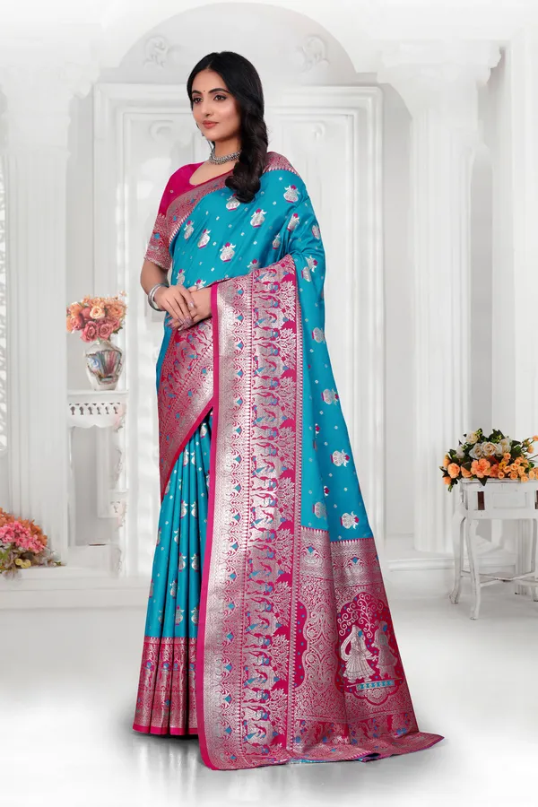Banarasi_Silk_Saree_With_Zari_Weaving_-_Turquoise_Blue_And_Pink