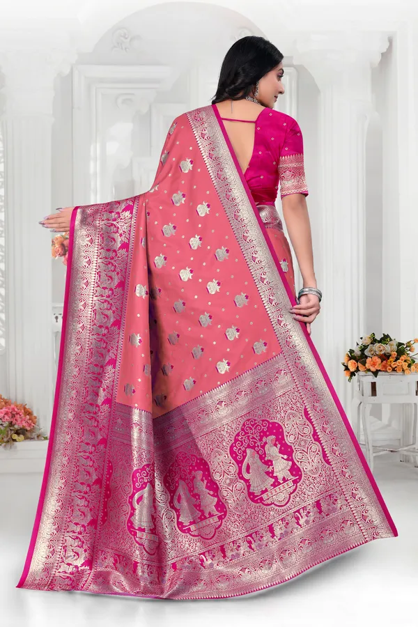 Pink_Banarasi_Silk_Saree_With_Silver_Zari_Work