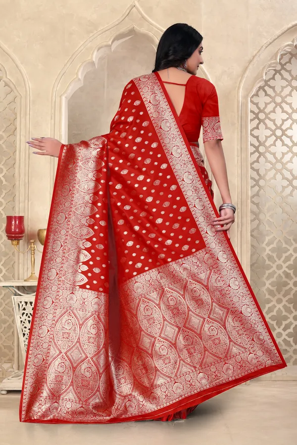 Red_Banarasi_Silk_Saree_With_Golden_Zari_Work