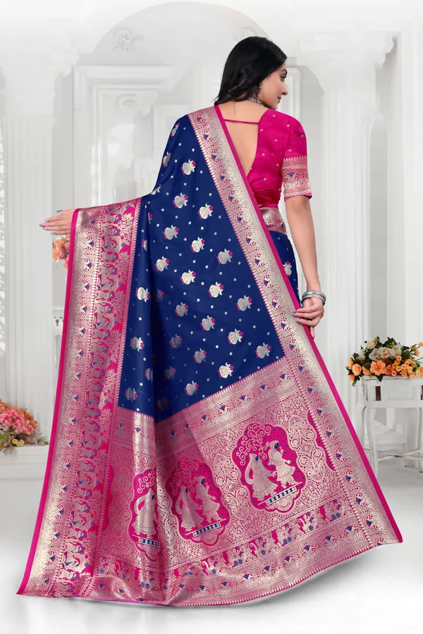 Navy_Blue_And_Pink_Banarasi_Silk_Saree_With_Zari_Work