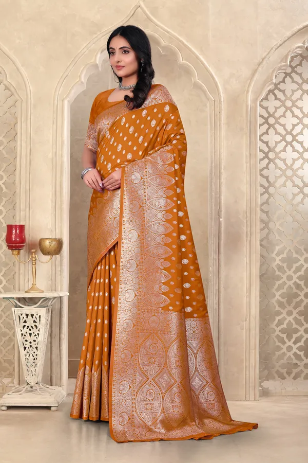 Mustard_Yellow_Banarasi_Silk_Saree_With_Zari_Weaving_And_Golden_Border