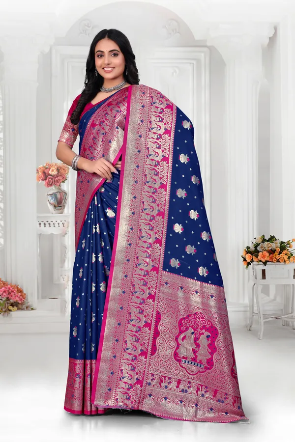 Navy_Blue_And_Pink_Banarasi_Silk_Saree_With_Zari_Work