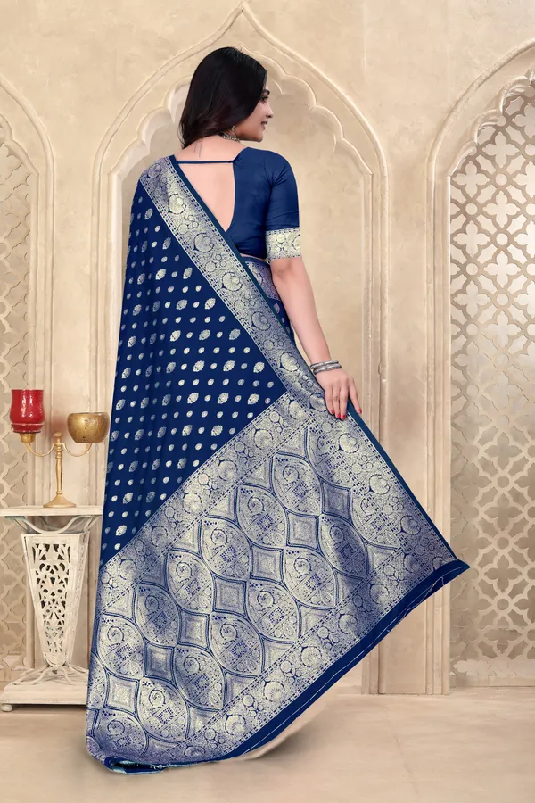 Navy_Blue_Banarasi_Silk_Saree_With_Silver_Zari_Work