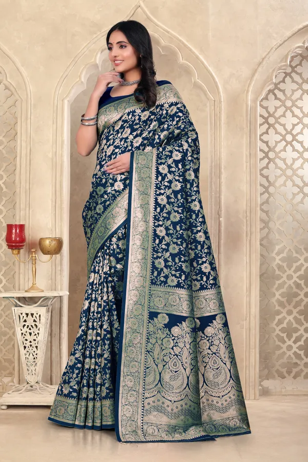 Navy_Blue_Banarasi_Silk_Saree_With_Gold_Zari_Work