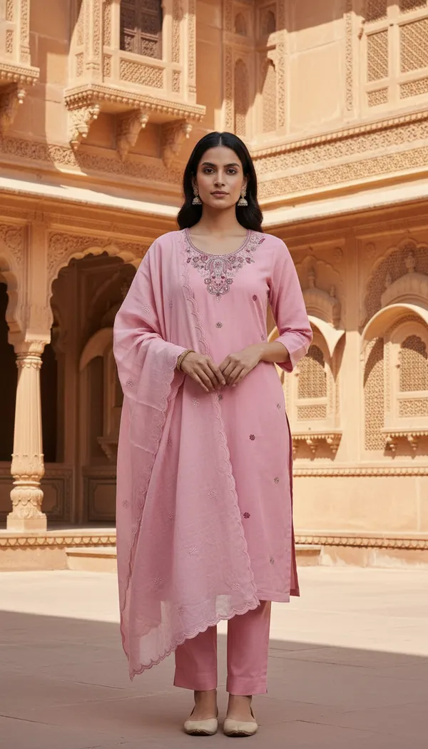 Aumira_Women's_Pink_chanderi_beads_embroidery_kurta_set_with_dupatta