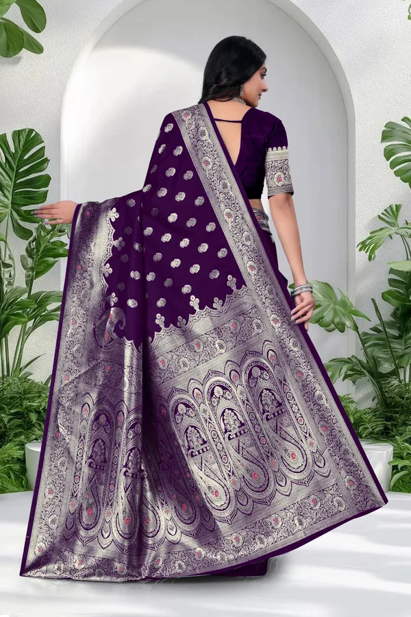 Purple_Banarasi_Silk_Saree_With_Silver_Zari_Work