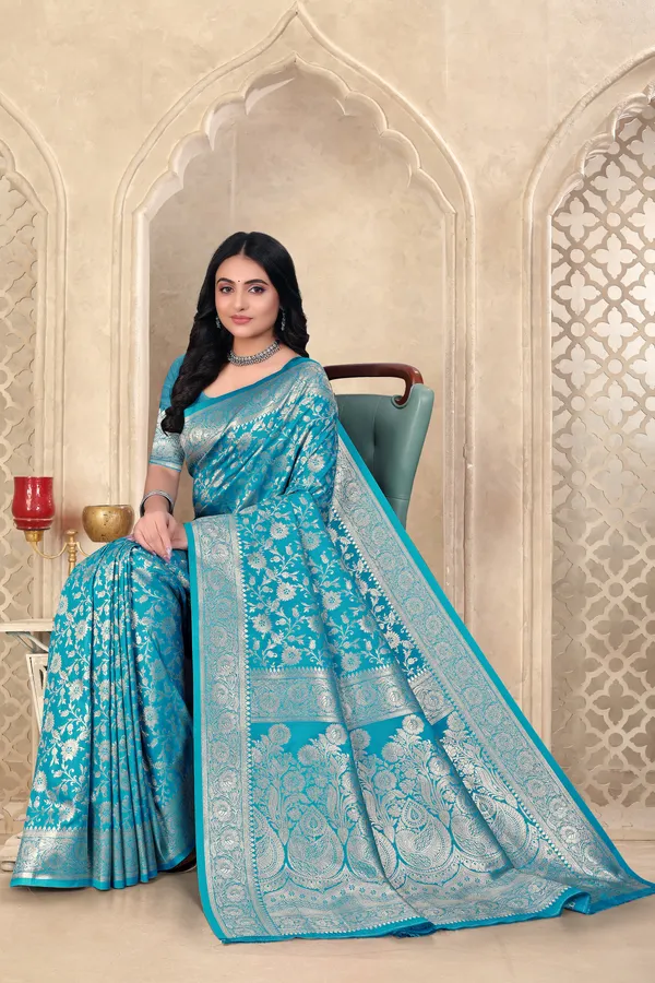 Turquoise_Blue_Banarasi_Silk_Saree_With_Silver_Zari_Work