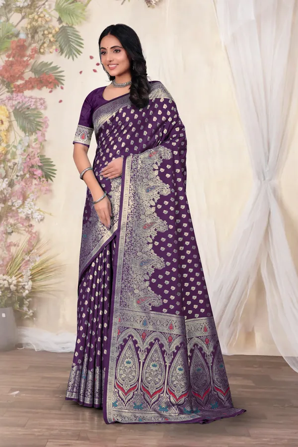 Purple_Banarasi_Silk_Saree_With_Silver_Zari_Work