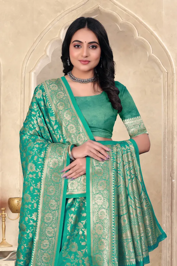Turquoise_Green_Banarasi_Silk_Saree_With_Golden_Zari_Work