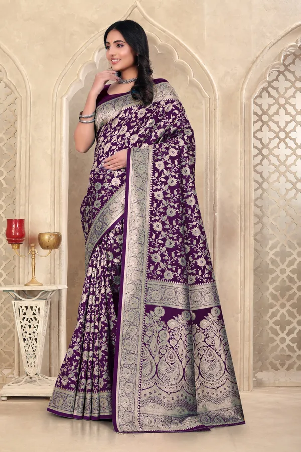 Purple_Banarasi_Silk_Saree_With_Silver_Zari_Work