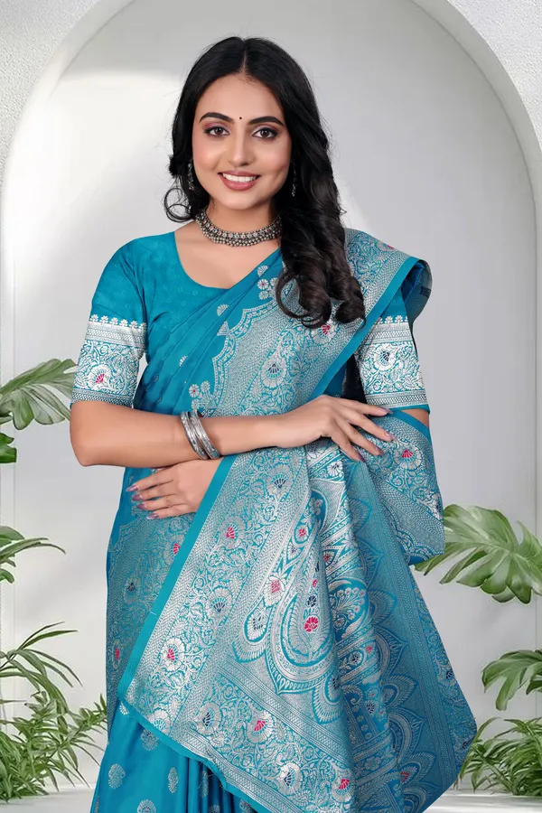 Blue_Banarasi_Silk_Saree_With_Silver_Zari_Work_And_Paisley_Motifs