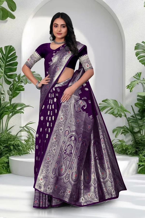 Purple_Banarasi_Silk_Saree_With_Silver_Zari_Work