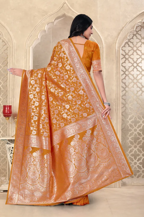 Mustard_Yellow_Banarasi_Silk_Saree_With_Silver_Zari_Work