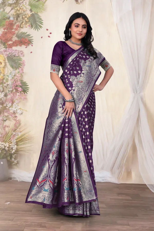Purple_Banarasi_Silk_Saree_With_Silver_Zari_Work