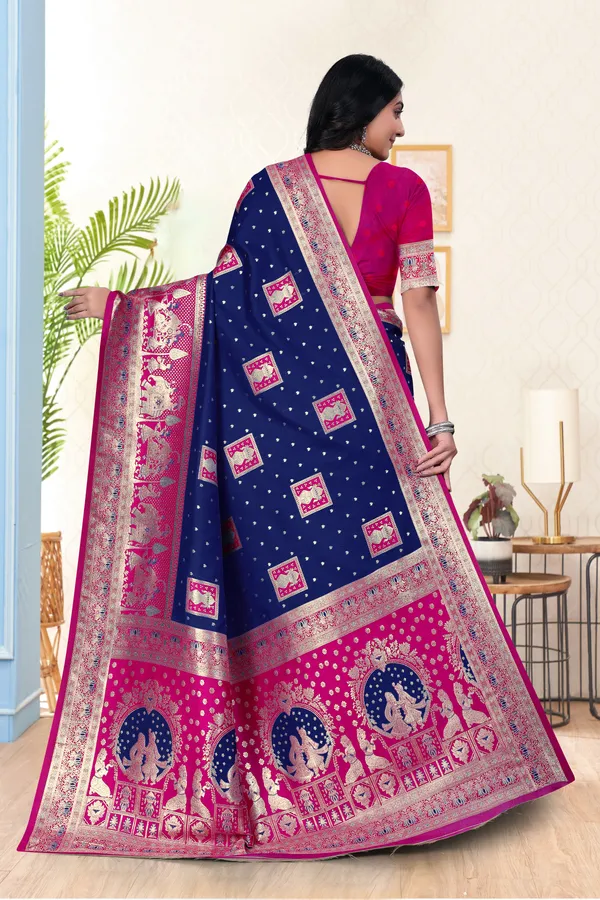 Traditional_Navy_Blue_And_Pink_Banarasi_Silk_Saree_With_Zari_Work