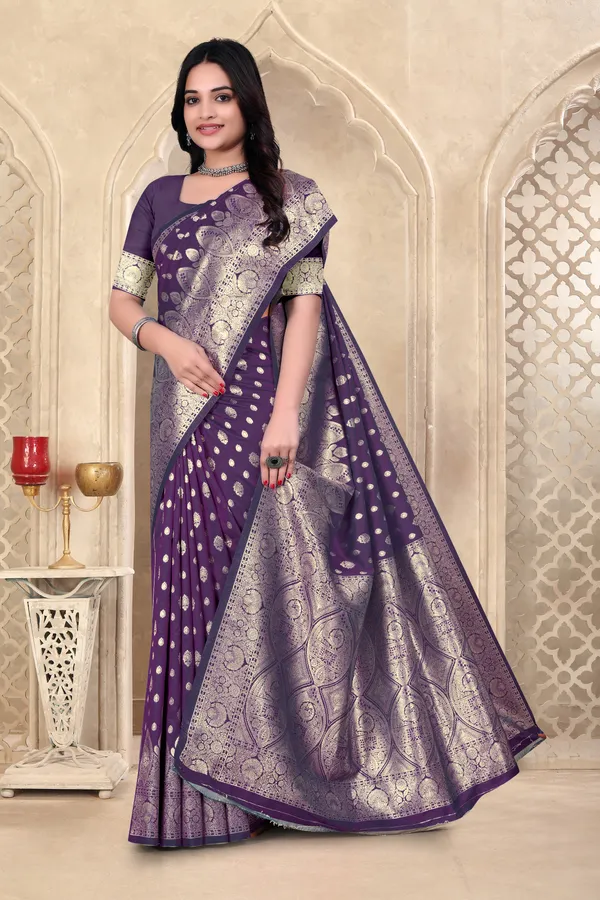 Purple_Banarasi_Silk_Saree_With_Golden_Zari_Work