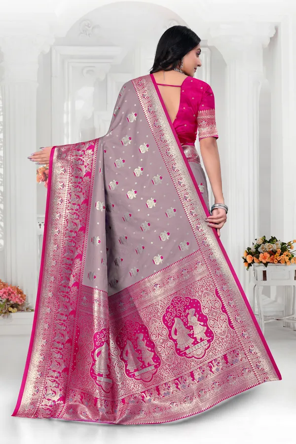 Designer_Banarasi_Silk_Saree_With_Zari_Work_-_Grey_And_Pink
