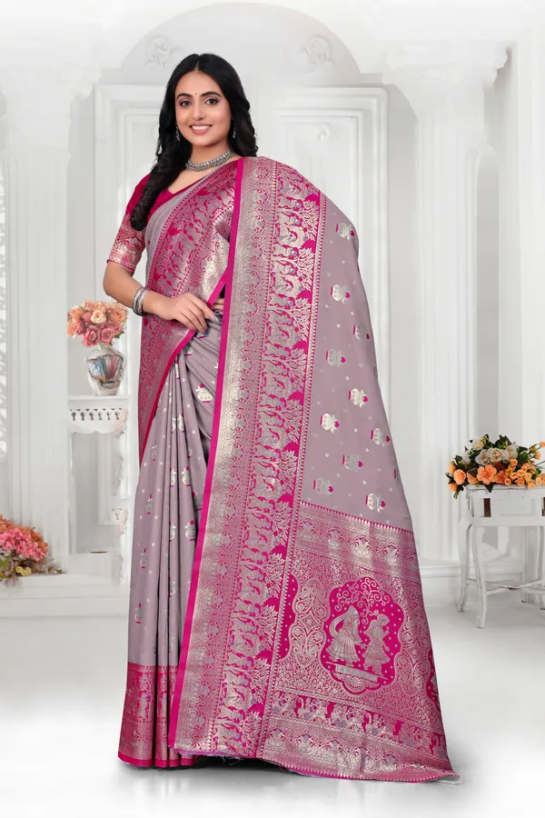 Designer_Banarasi_Silk_Saree_With_Zari_Work_-_Grey_And_Pink