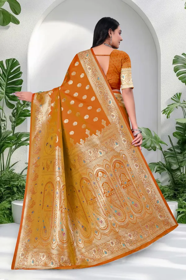Mustard_Orange_Banarasi_Silk_Saree_With_Golden_Zari_Work