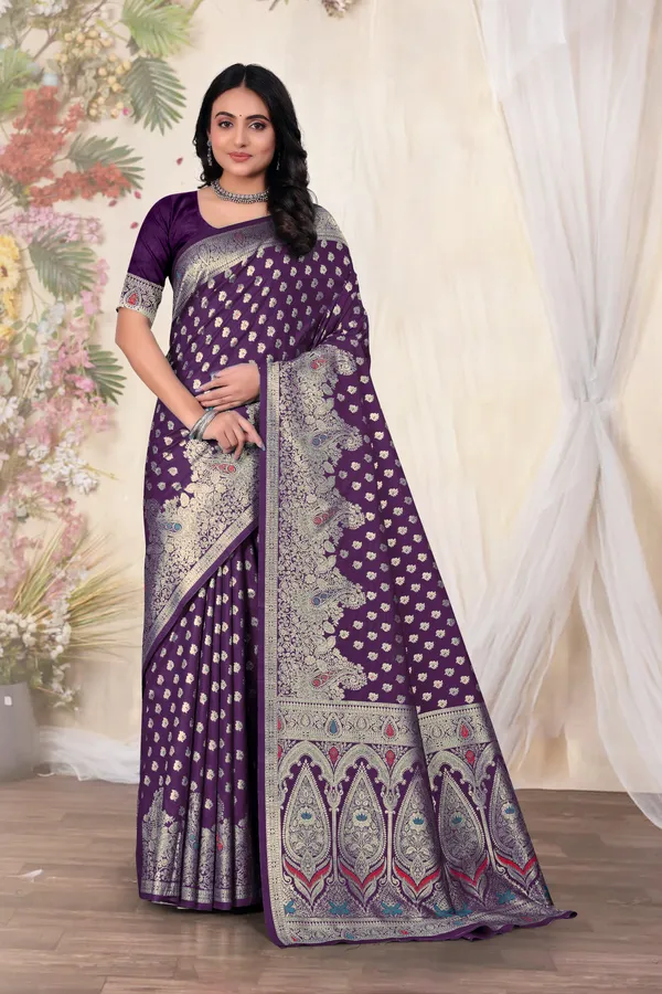 Purple_Banarasi_Silk_Saree_With_Silver_Zari_Work