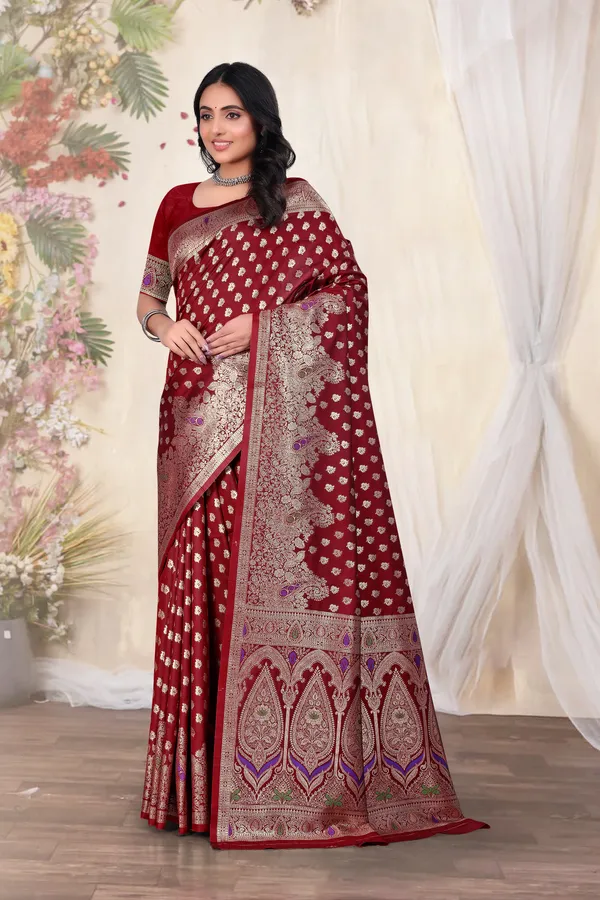 Maroon_Banarasi_Silk_Saree_With_Zari_Work_And_Contrast_Border
