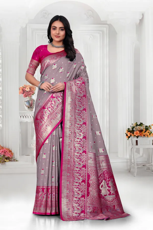 Designer_Banarasi_Silk_Saree_With_Zari_Work_-_Grey_And_Pink