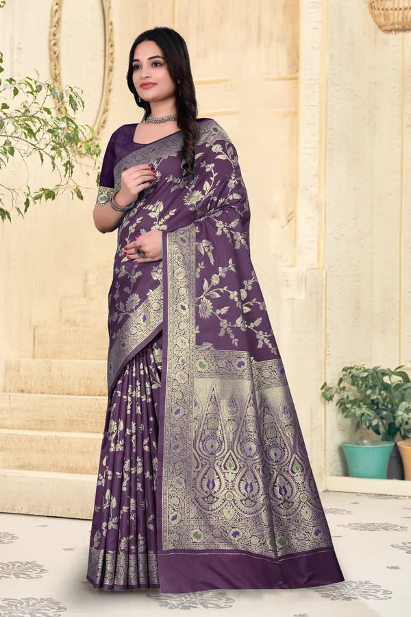 Purple_Banarasi_Silk_Saree_With_Golden_Zari_Work