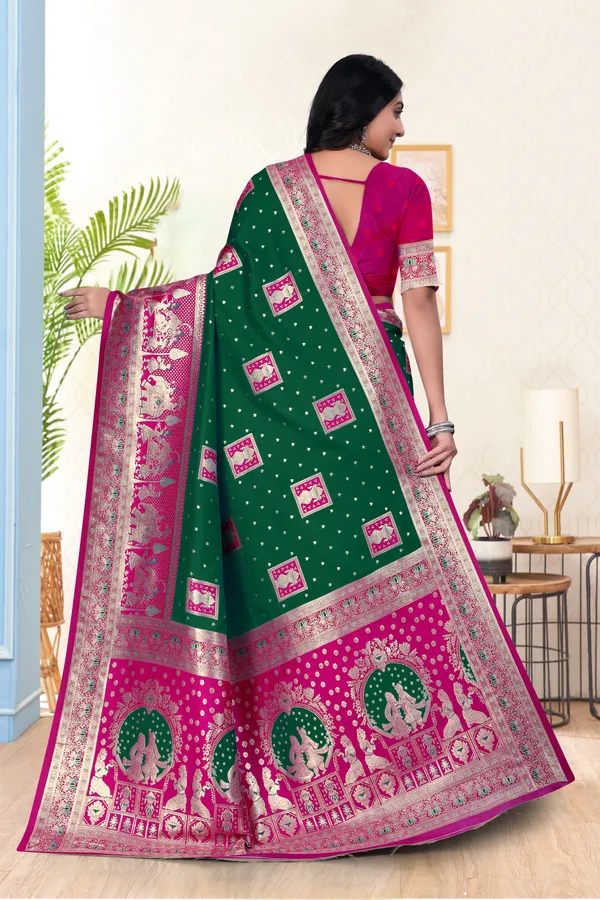 Green_And_Pink_Banarasi_Silk_Saree_With_Zari_Work