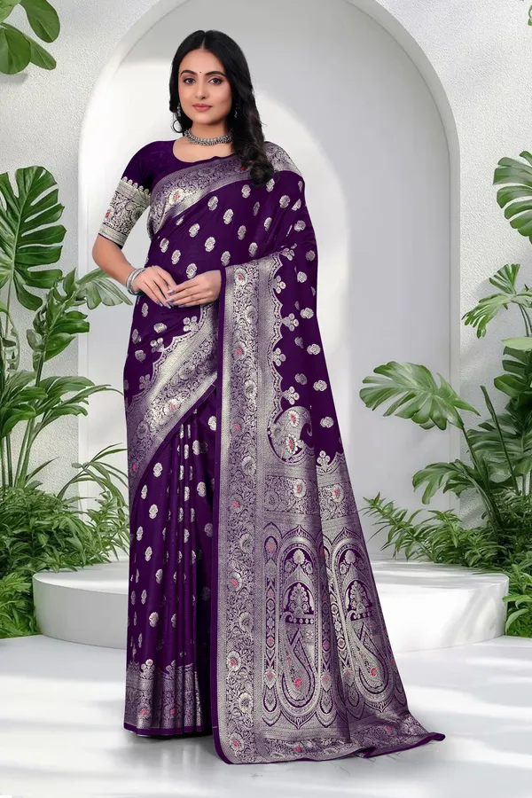 Purple_Banarasi_Silk_Saree_With_Silver_Zari_Work