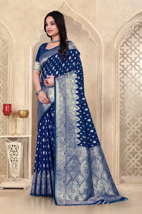 Navy_Blue_Banarasi_Silk_Saree_With_Silver_Zari_Work